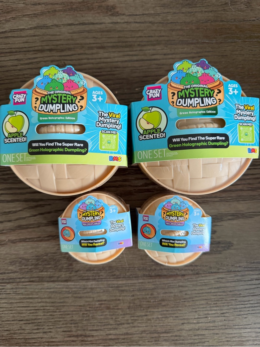 RMS Authentic Viral Dumplings Lot, two green holographic and two mini (4 total)
